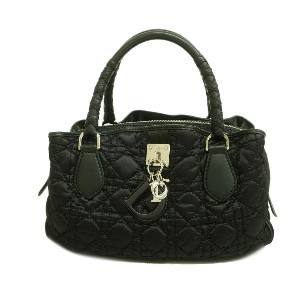 Christian Dior Handbag Cannage Black Silver Hardware